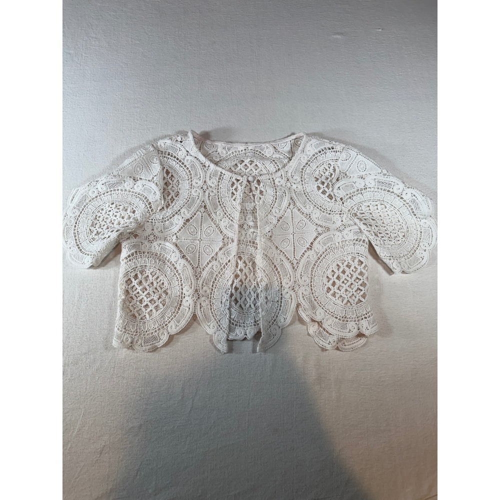 Vintage Style Cream Guipure Lace Bolero Shrug Cropped Short Sleeve Jacket